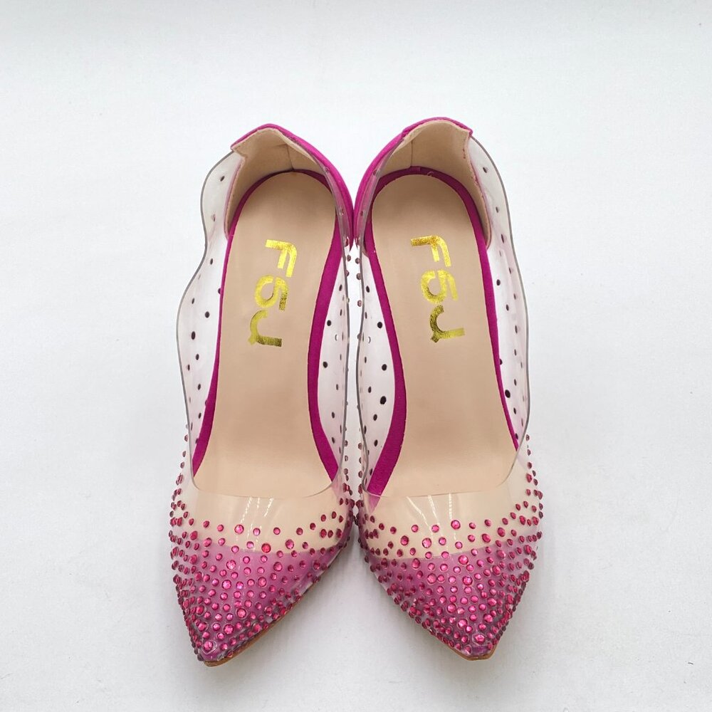 FSJ Fuchsia Studded Pointed Toe Transparent Pumps High Heels Shoes - Picture 3 of 8